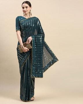 sequin embellished georgette saree