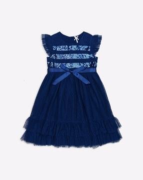 sequin embellished mesh fit & flare dress