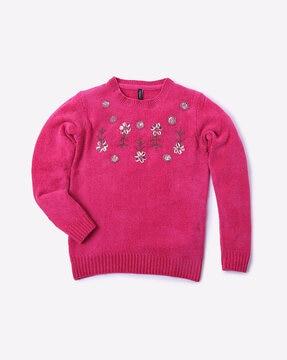 sequin embellished pullover with ribbed hems