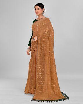 sequin embellished saree with tassels