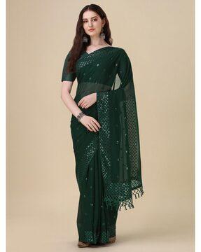 sequin embellished saree with tassels