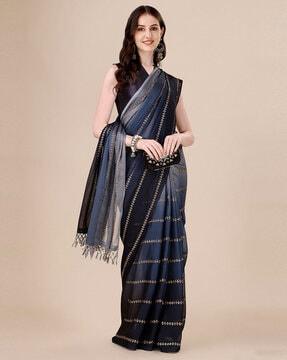 sequin embellished silk saree with tassels