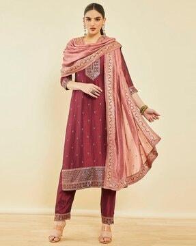 sequin embellished straight kurta set