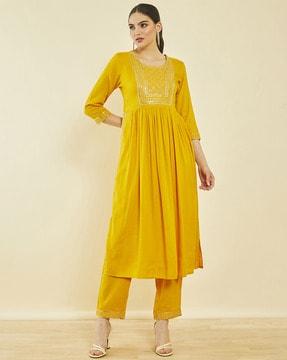 sequin embellished straight kurta set