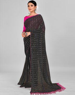 sequin embellished striped saree