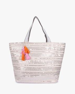 sequin embellished tote bag with zipper