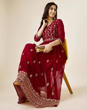 sequin embroidered anarkali kurta