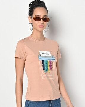 sequin embroidered crew-neck t-shirt