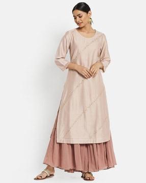 sequin embroidered straight kurta set