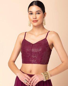 sequin embroidered strappy blouse