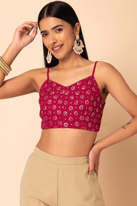 sequin embroidered strappy women's blouse - pink