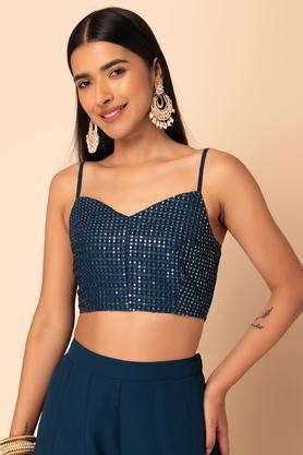 sequin embroidered women's blouse - blue