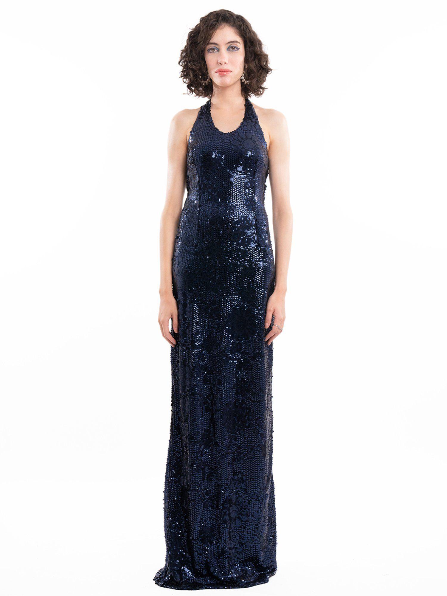 sequin navy blue maxi dress