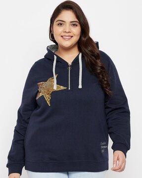 sequin star embellished half-zip hoodie