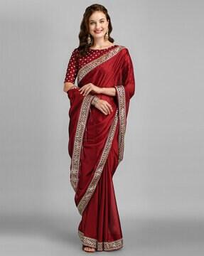 sequin work silk saree with blouse piece