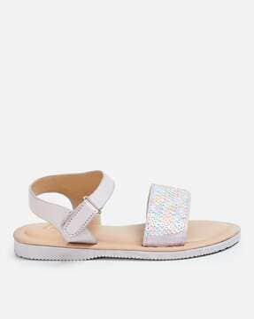 sequined flat sandals with velcro-fastening