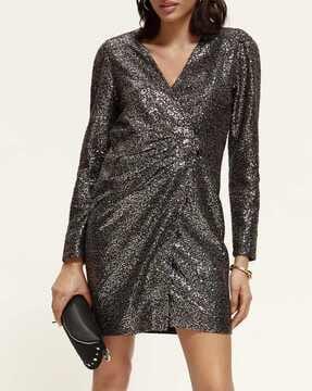 sequined embellished mini a-line dress