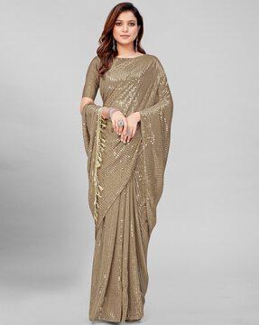 sequined embellished saree with blouse piece