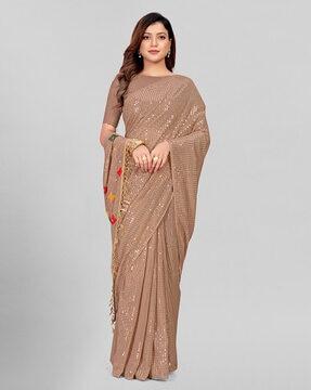 sequined embroidered georgette saree