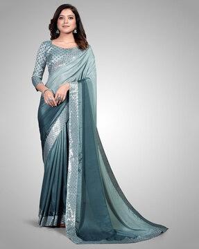 sequined embroidered saree with blouse piece 