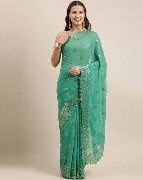 sequined embroidered saree with blouse piece saree