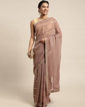 sequined embroidered saree with blouse piece saree