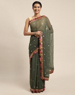 sequined embroidered saree with blouse piece saree