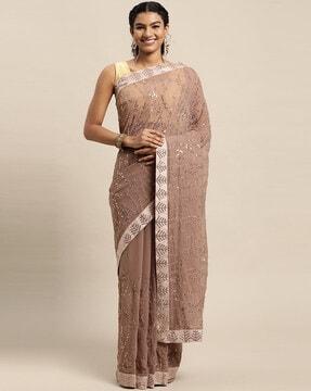 sequined embroidered saree with blouse piece saree