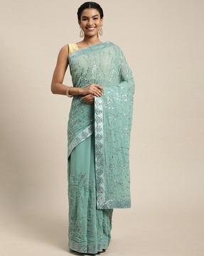 sequined embroidered saree with blouse piece saree