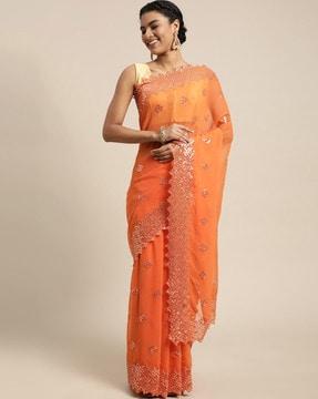 sequined embroidered saree with blouse piece saree