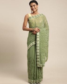 sequined embroidered saree with blouse piece saree