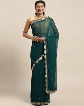 sequined embroidered saree with blouse piece saree