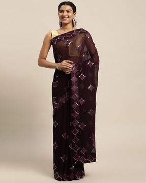 sequined embroidered saree with blouse piece saree