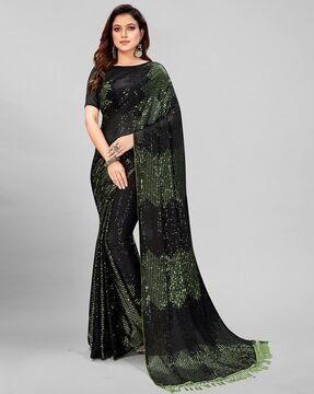 sequined embroidered saree with blouse piece