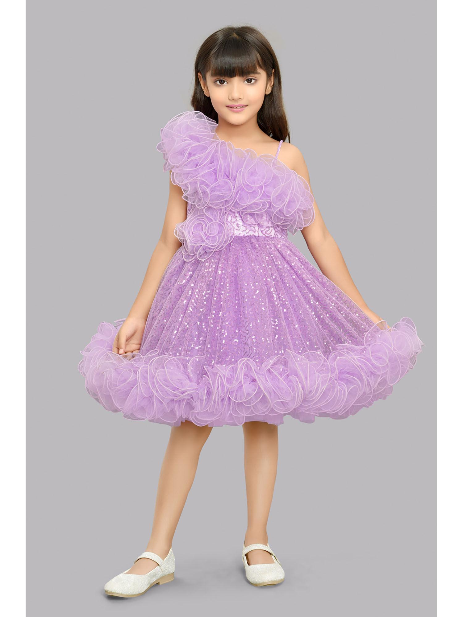 sequined one shoulder party dress-lavender