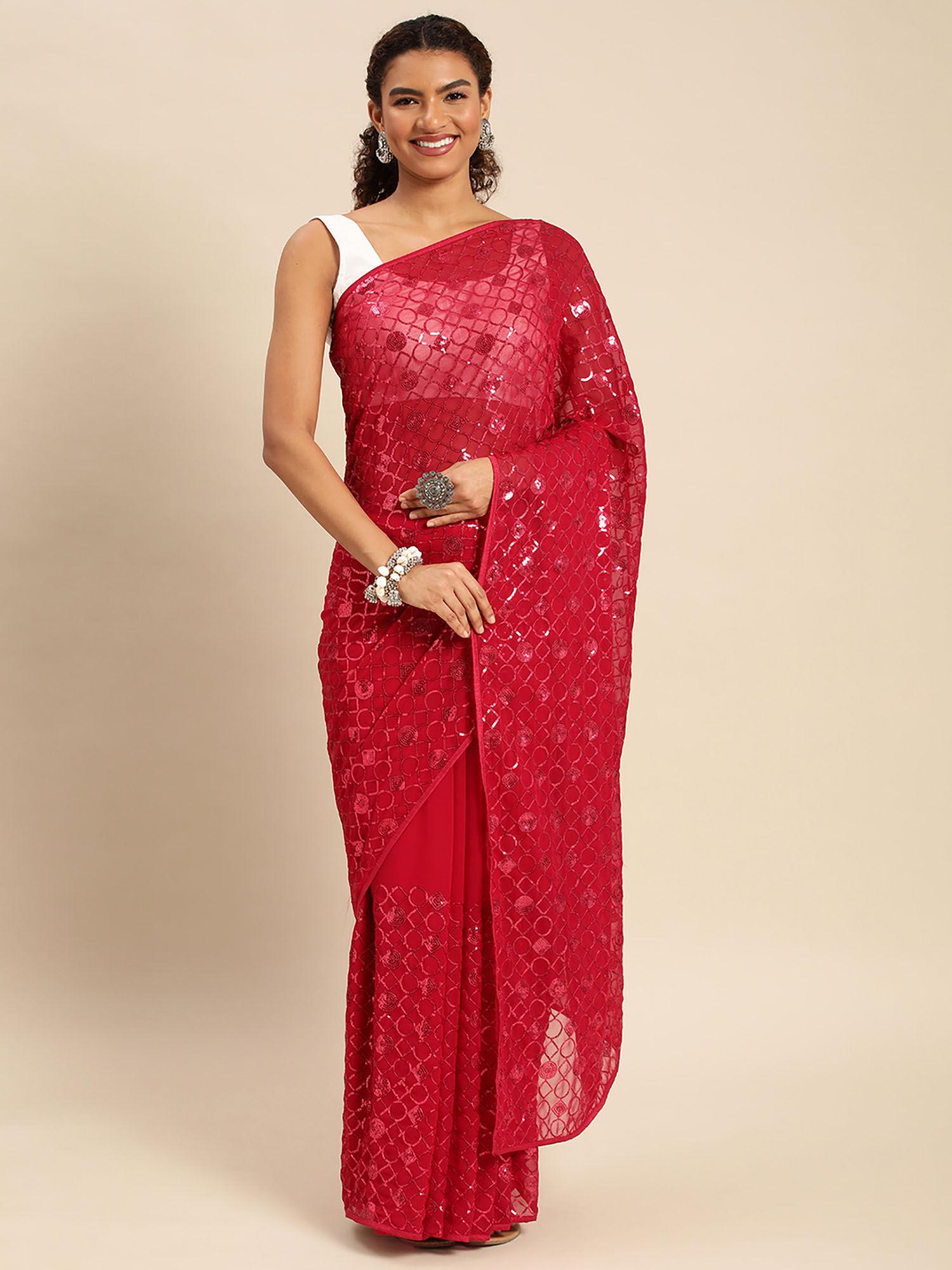 sequined pure georgette saree with unstitched blouse