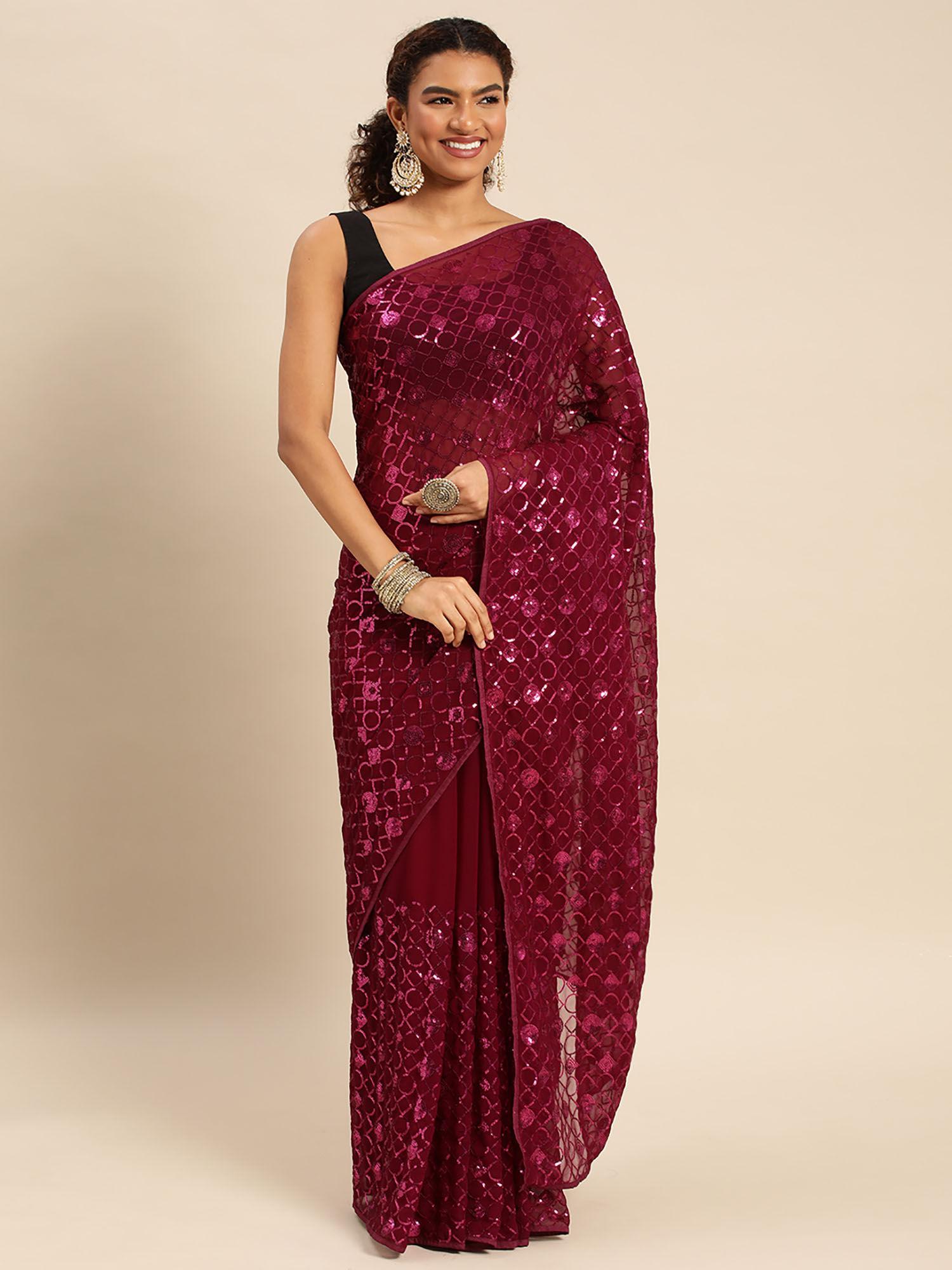 sequined pure georgette saree with unstitched blouse