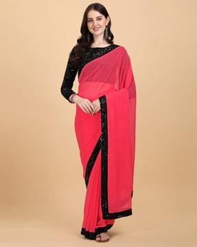 sequined saree with unstitched blouse piece