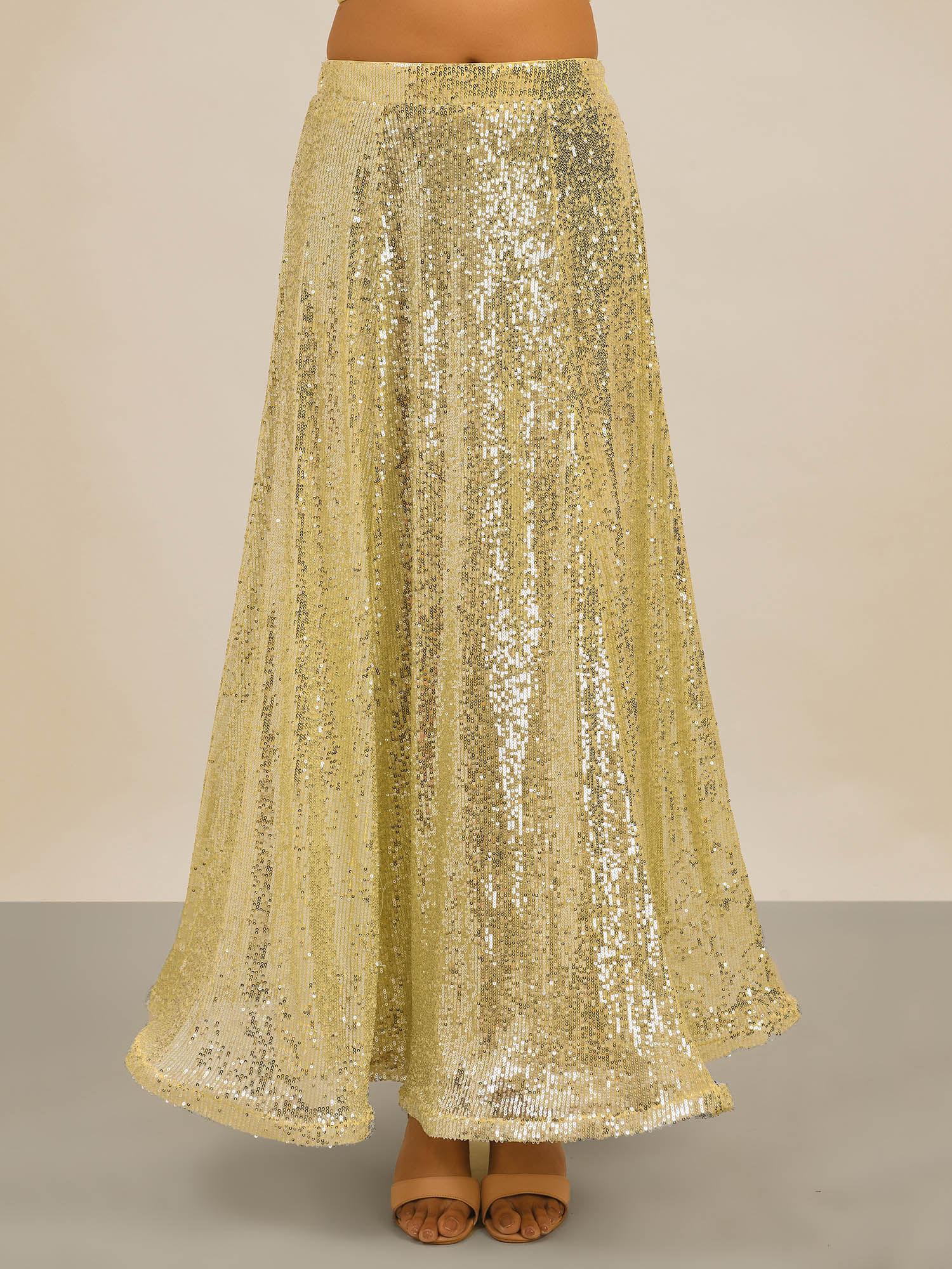 sequined tulle floor length gold skirt (xs)