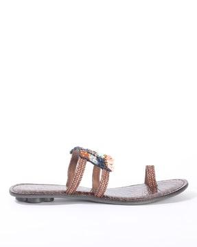 sequinned toe-ring flat sandals