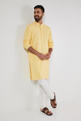 sequinned blended fabric regular fit men's kurta - mustard