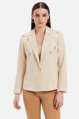 sequinned collared linen women's formal wear blazer - natural