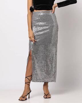 sequinned embellished straight skirt