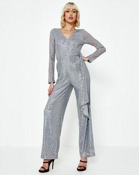 sequinned embellished wrap jumpsuit