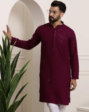 sequinned embroidered cotton kurta