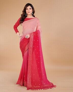 sequinned embroidered saree with border