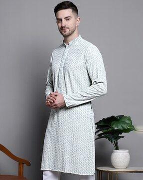 sequinned embroidered slim fit kurta