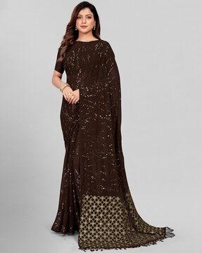 sequinned saree with tassels