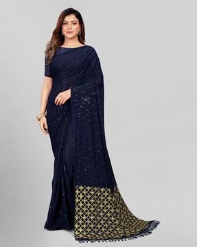 sequinned saree with tassels