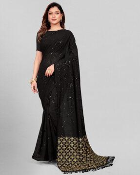 sequinned saree with tassels